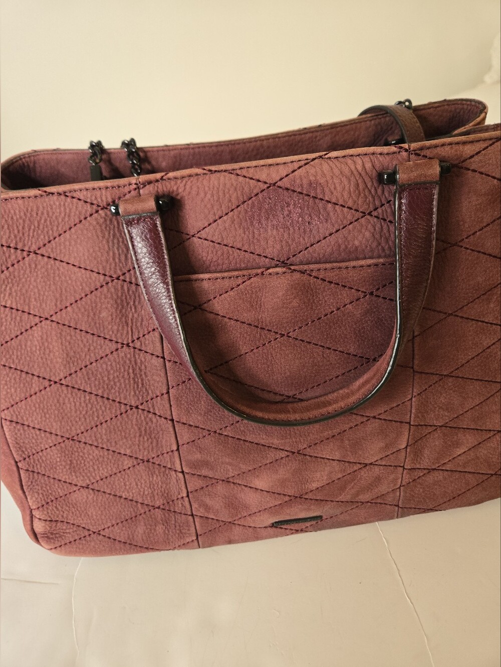 Rebecca Minkoff Suede Burgundy Shoulder Quilted Handbag
